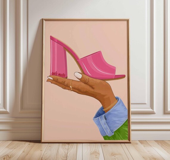 Sole Mate Pink High Heel Mule Pop Art Fashion Shoe Poster Illustration
