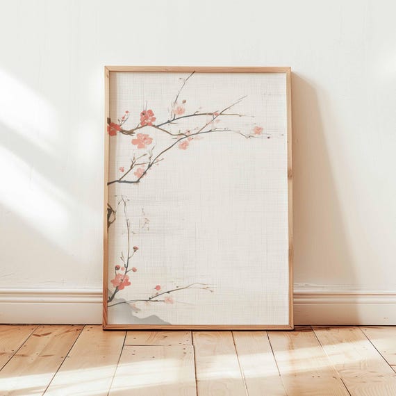 Minimalist Sakura Blossom Art Print, Japandi Zen Decor