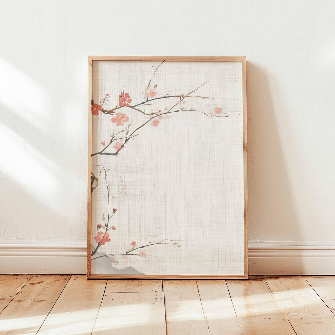 Minimalist Sakura Blossom Art Print, Japandi Zen Decor