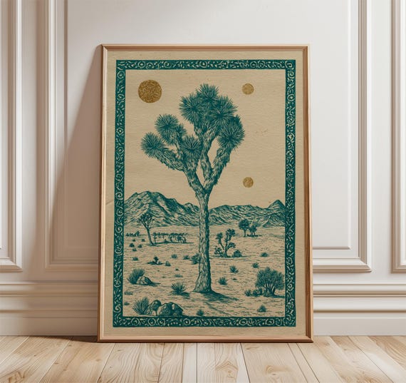 Joshua Tree Wall Art Poster Vintage Desert Illustration Southwestern Botanical Print