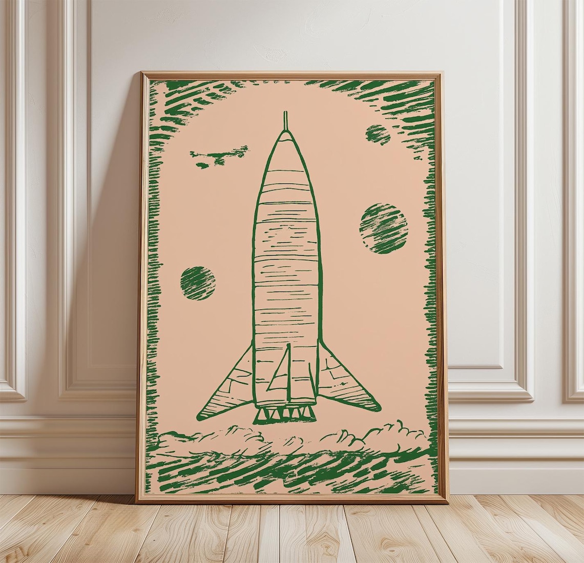 Vintage Rocket Poster, Retro Sci Fi Line Art