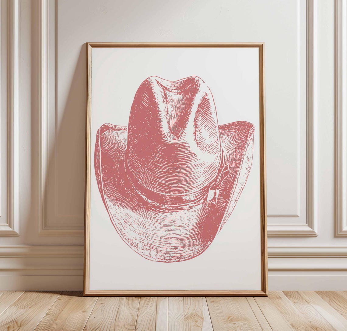 Dusty Rose Cowboy Hat Line Art Western Minimalist Sketch Poster