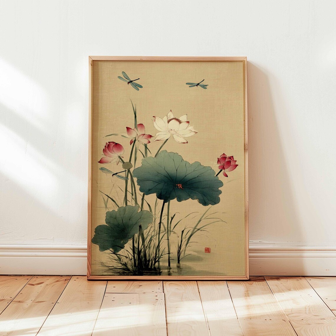 Japanese Botanical Dragonfly Poster, Zen Floral Art Print
