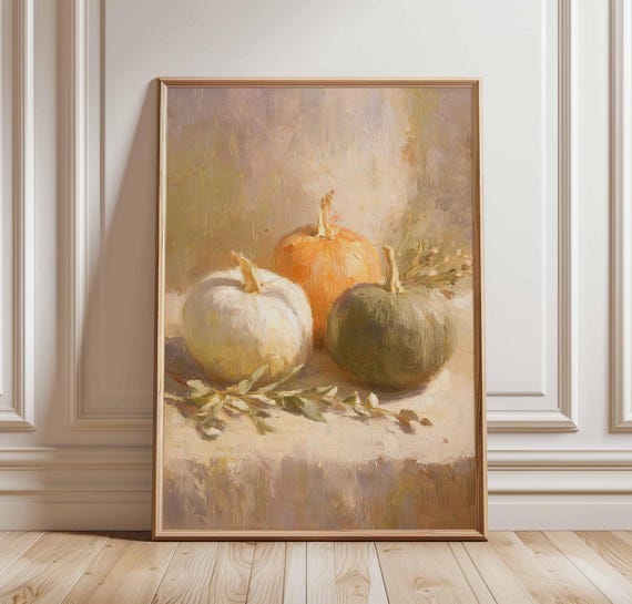 Pumpkin Wall Art Fall Harvest Poster Rustic Autumn Decor Still Life Print Warm Neutral Kitchen Cozy Seasonal Home Style