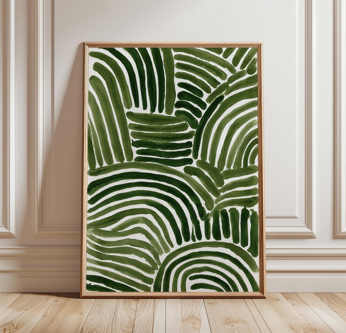 Green Abstract Wave Poster, Modern Botanical Curve