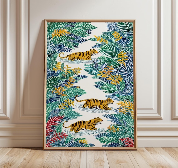 Jungle Tigers Art Print, Maximalist Safari Decor