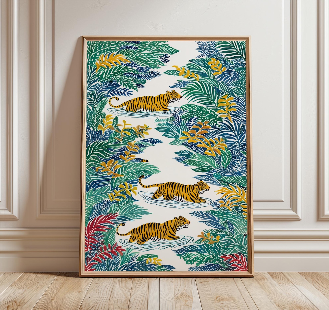 Jungle Tigers Art Print, Maximalist Safari Decor