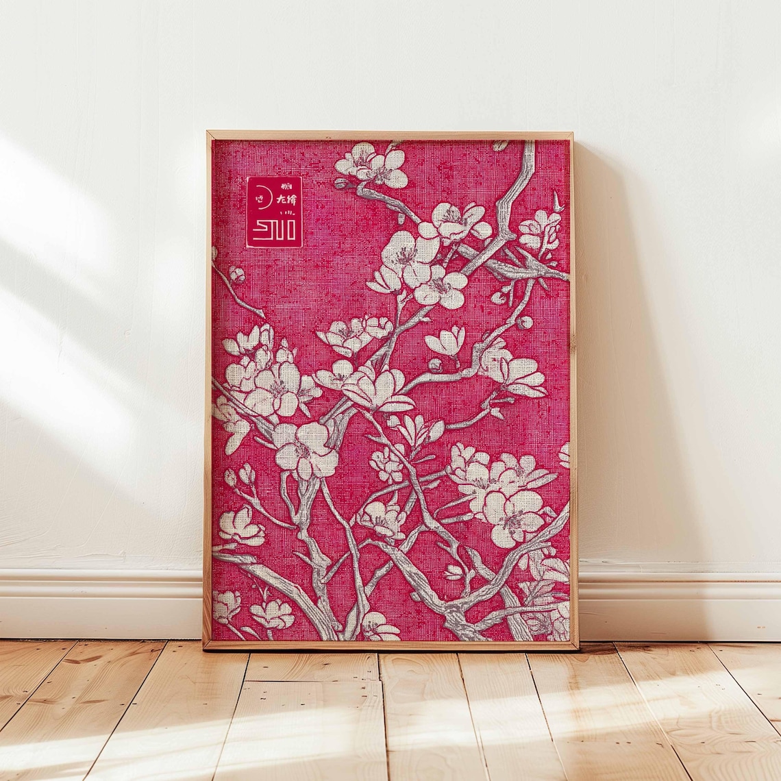 Cherry Blossom Japanese Textile Poster, Botanical Decor