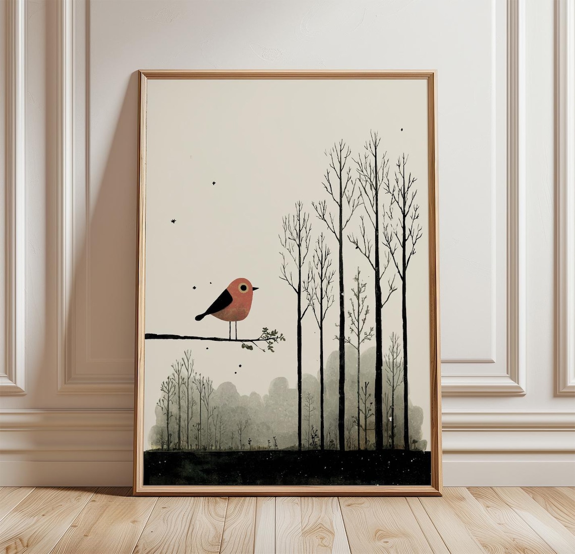 Bird Forest Poster, Minimal Scandinavian Nature Print