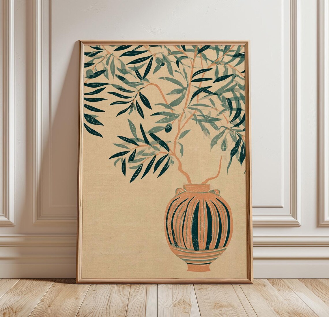 Olive Branch Vase Mediterranean Botanical Art Print
