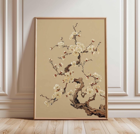 Japanese Blossom Cherry Print, Minimalist Zen Art Print