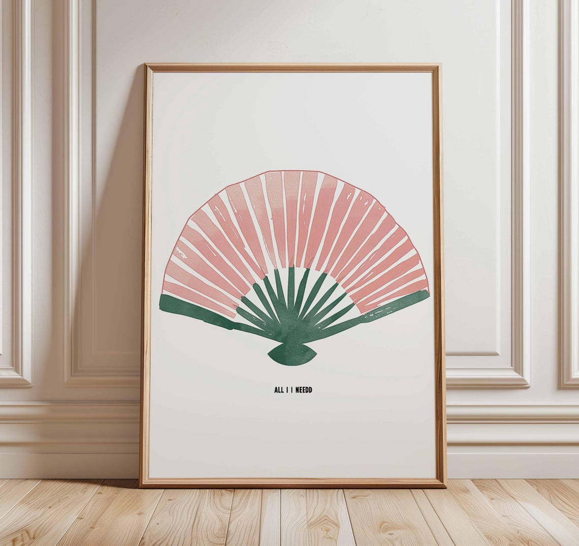 Pink Fan Japanese Style Minimalist Poster Elegant Home Decor