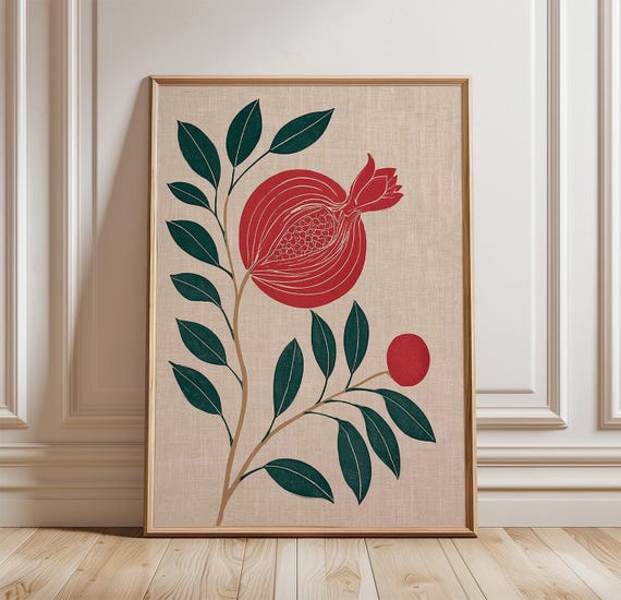 Pomegranate Poster Botanical Fruit Wall Art Minimalist Nature Print