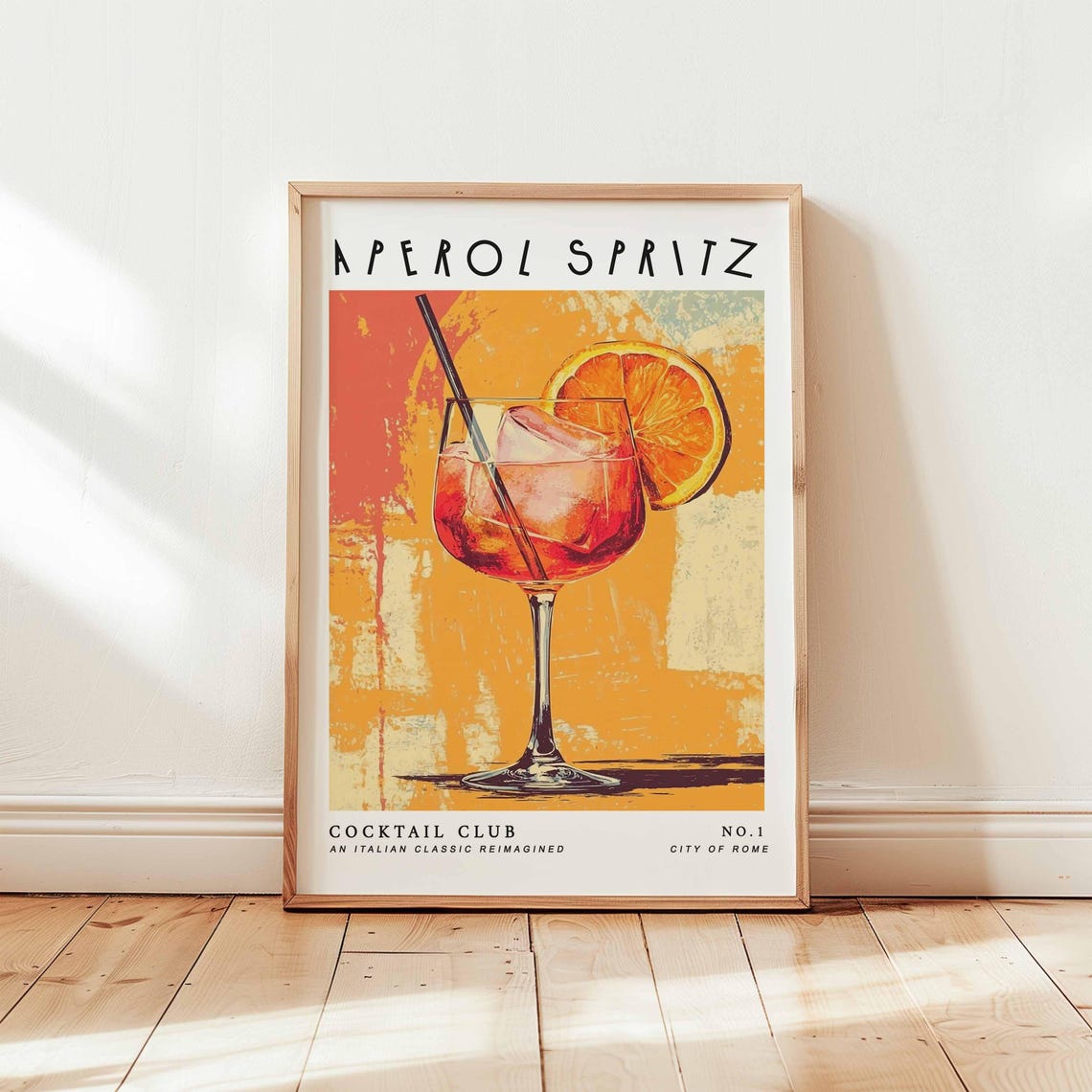 Aperol Spritz Painterly Orange Grunge Cocktail Club Rome Poster