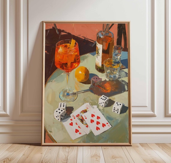 Aperol Spritz Cocktail Dice Cards Poster Retro Bar Game Still Life