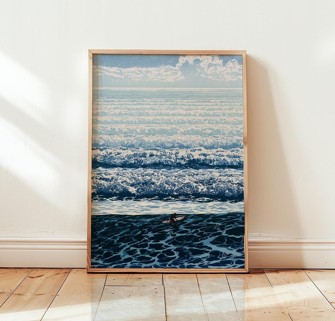 Ocean Wave Surfer Coastal Landscape Poster