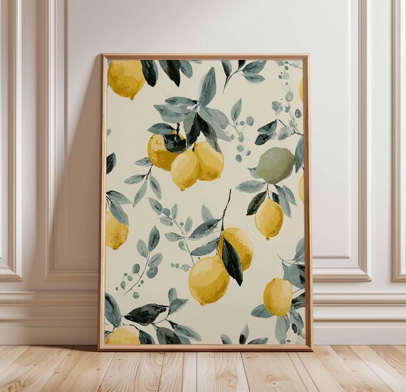 Lemon Branches Botanical Watercolor Sunny Yellow Citrus Art Print