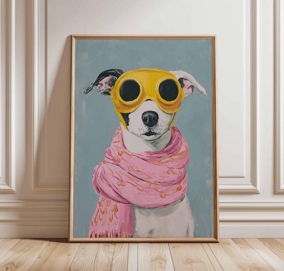Cool Dog Poster Print Funny In Sunglasses Wall Art Whimsical Pet Portrait Colorful Animal Decor Modern Playful Illustration