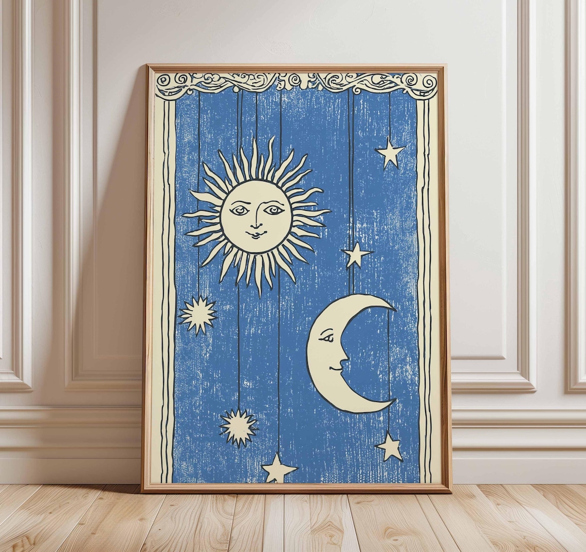 Sun And Moon Vintage Astrology Poster, Boho Decor