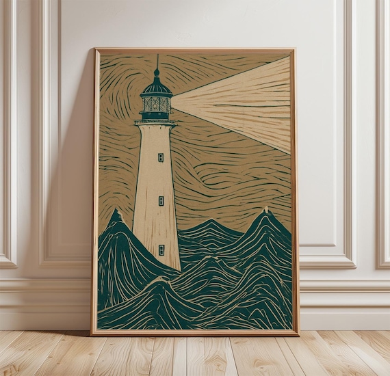 Lighthouse Poster, Minimal Ocean Decor