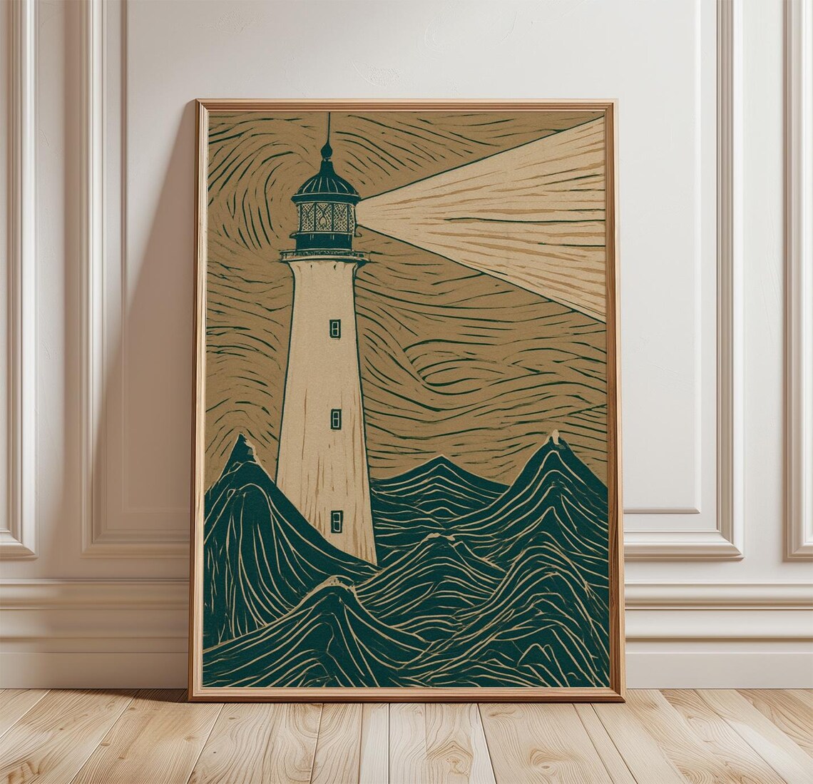 Lighthouse Poster, Minimal Ocean Decor