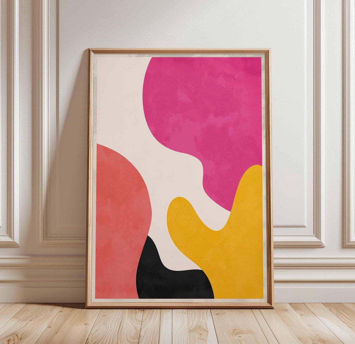 Pink Yellow Black Organic Color Block Abstract Shapes Poster