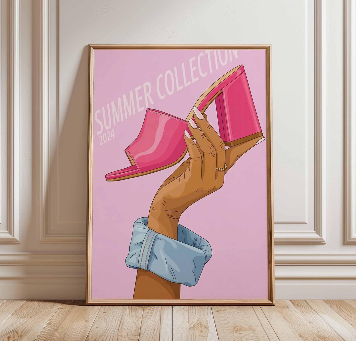Hand Holding Pink Block Heel Summer Collection 2024 Fashion Poster