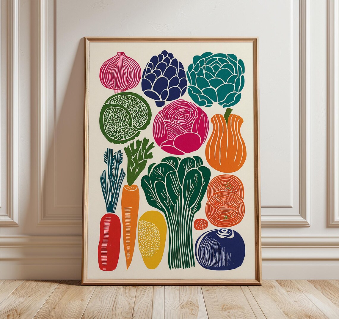 Vegetable Kitchen Wall Art, Retro Farmers Market