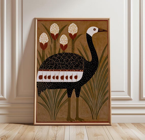 Cassowary Woodblock Bird Botanical Art Print