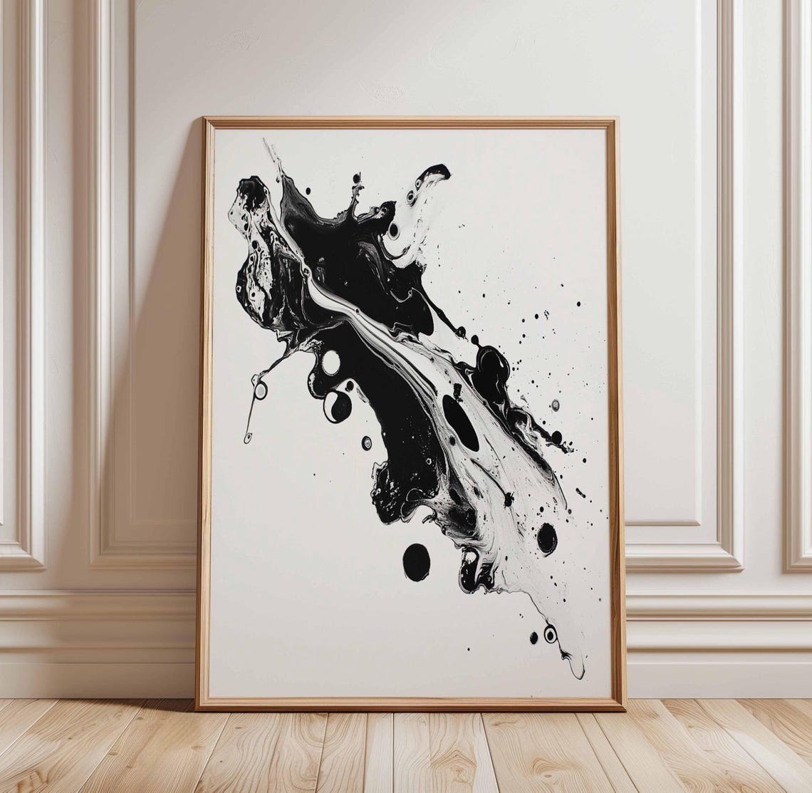 Black Ink Splash Abstract Modern Monochrome Drip Paint Art Poster