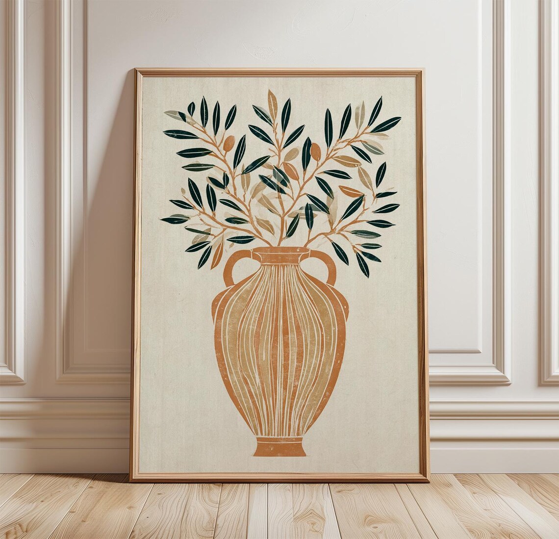 Olive Branch Vase, Mediterranean Botanical Art Print