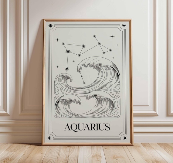Aquarius Zodiac Line Drawing, Minimalist Horoscope