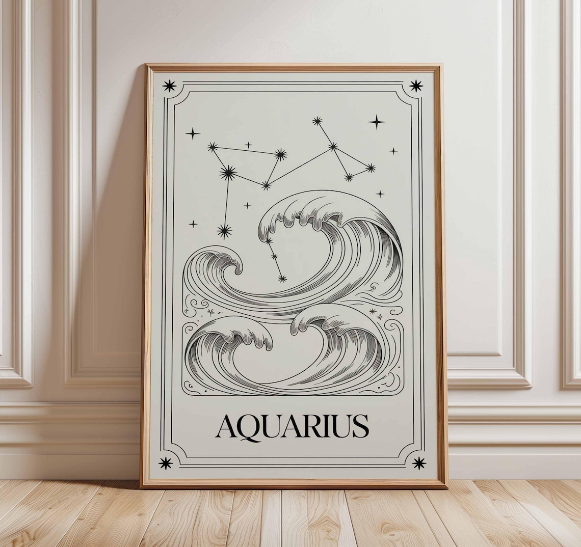 Aquarius Zodiac Line Drawing, Minimalist Horoscope