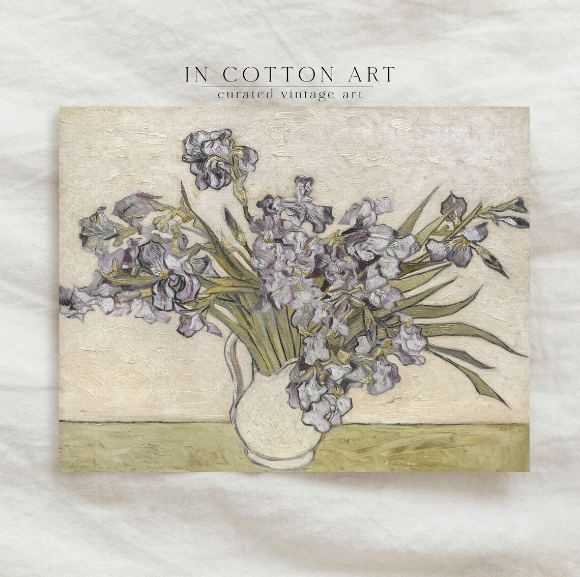 Vintage Iris Oil Painting, Rustic Farmhouse Decor