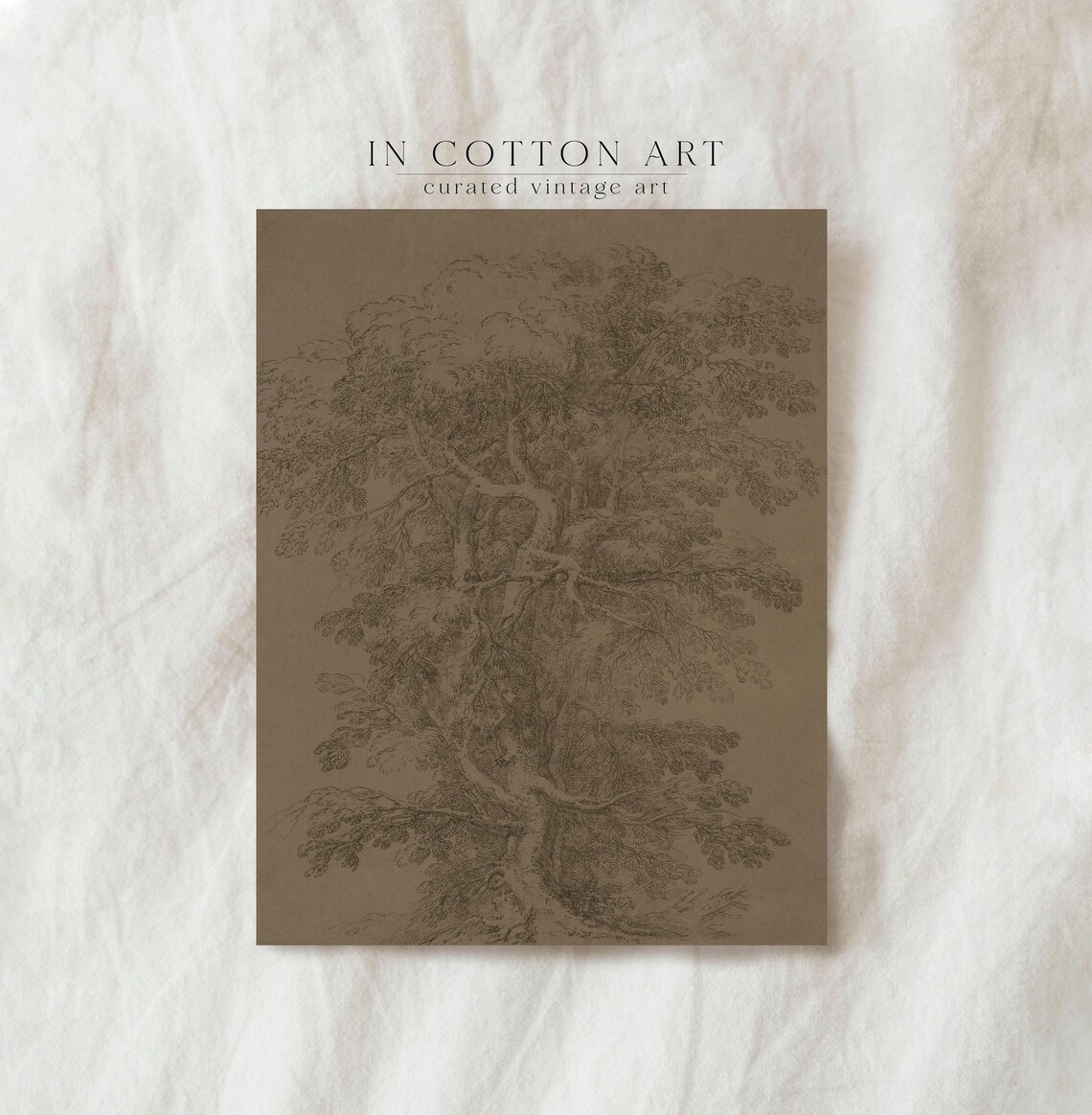 Moody Neutral Tree Sketch, Vintage Art Print - Image 4