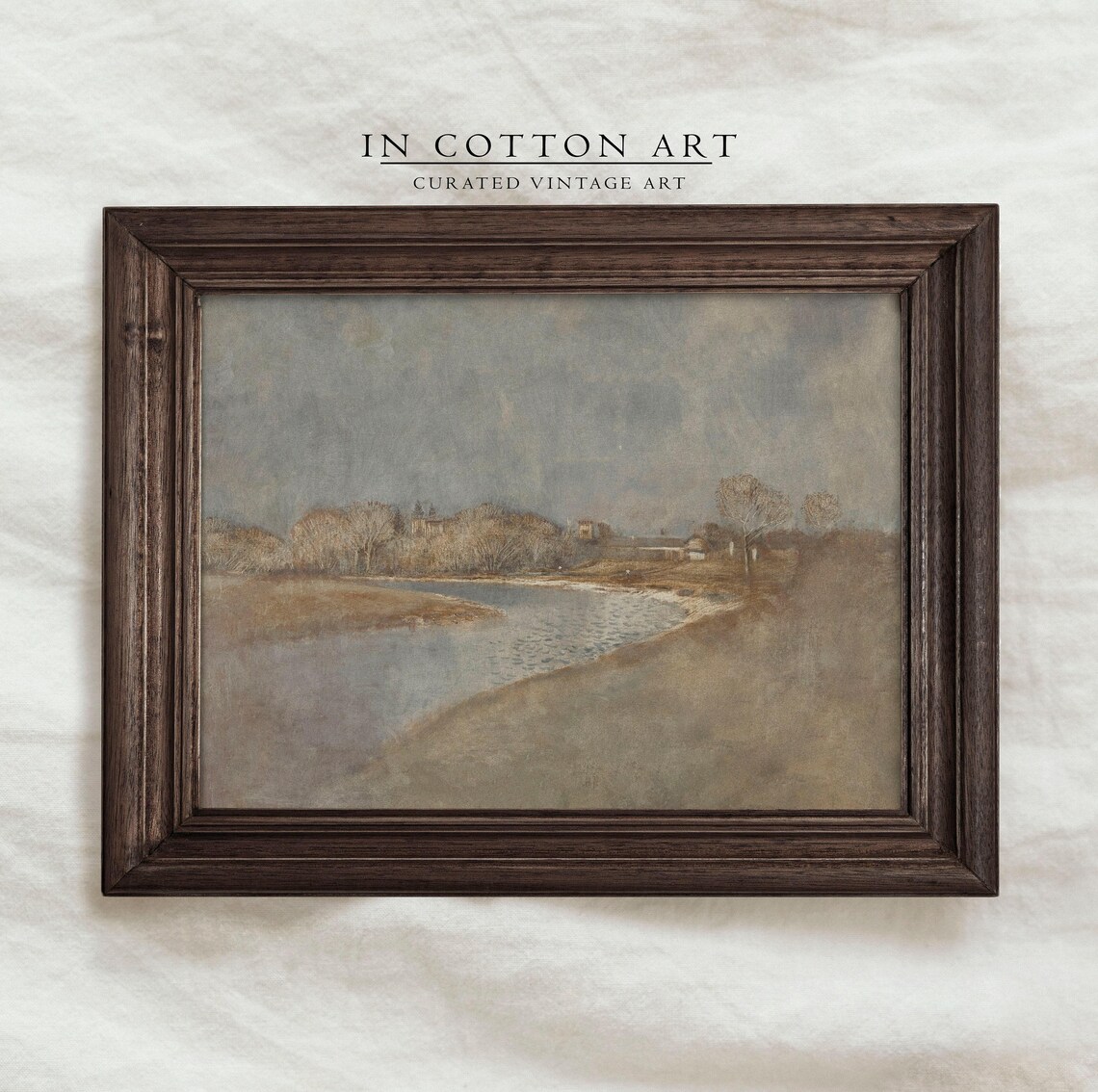 Vintage River Landscape, Neutral Earthy Art Print - Image 3