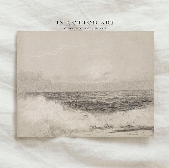 Ocean Waves Art Print Coastal Decor For Beach House Relaxing Seascape Drawing Nautical Home Decor D72