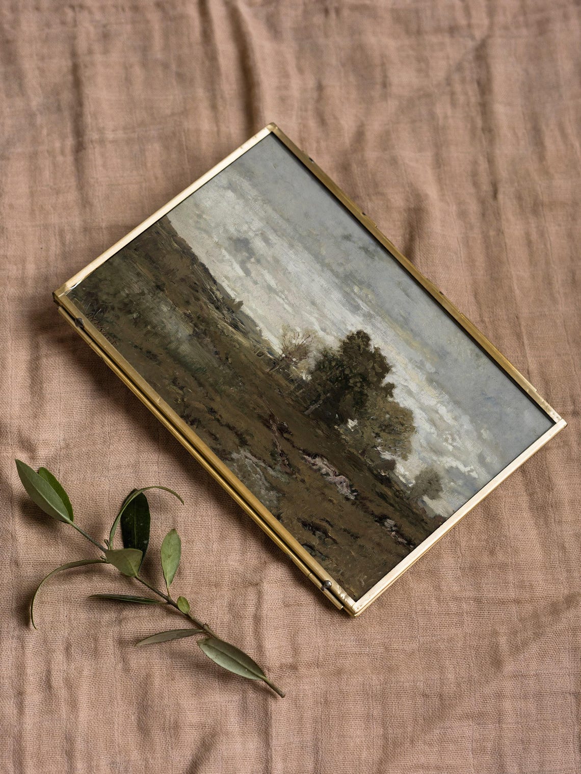 Rustic Moorland Landscape Trees Cloudy Sky Vintage Oil Painting - Image 3