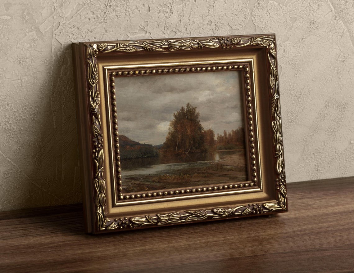 Moody River Landscape Lone Tree Cluster Overcast Framed Print - Image 2