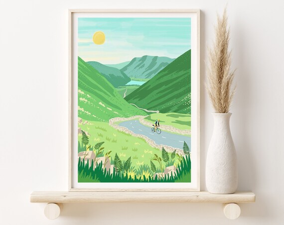 Cycling in the Mountains, Lake District Travel Poster