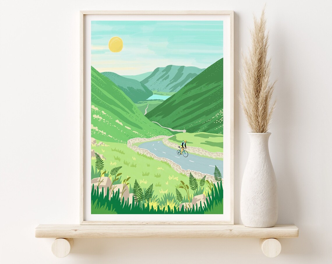 Cycling in the Mountains, Lake District Travel Poster