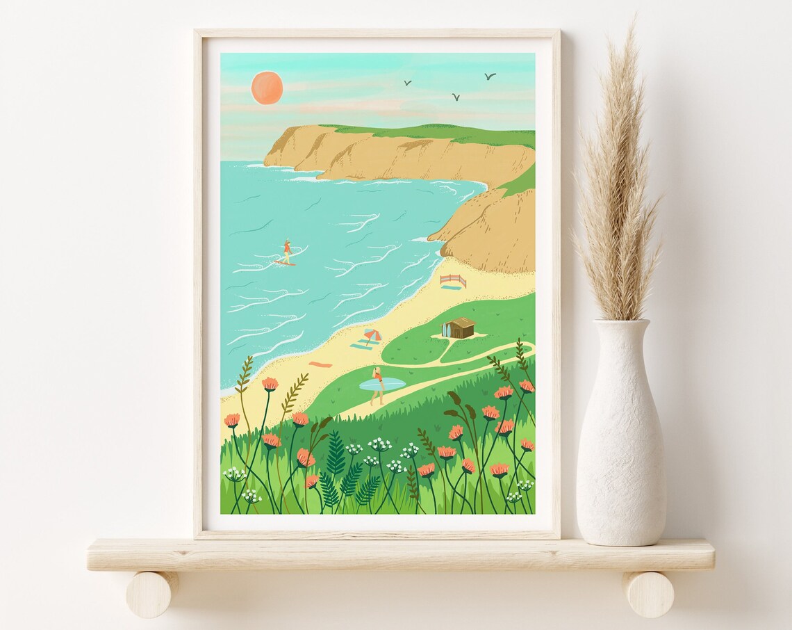 Sennen Cove Surf Beach Poster, Cornwall Seaside