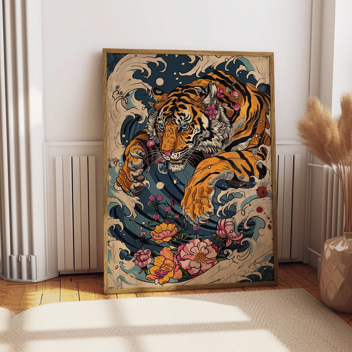 Tiger and The Great Wave Off Kanagawa Japanese Vintage Art Poster - Image 2