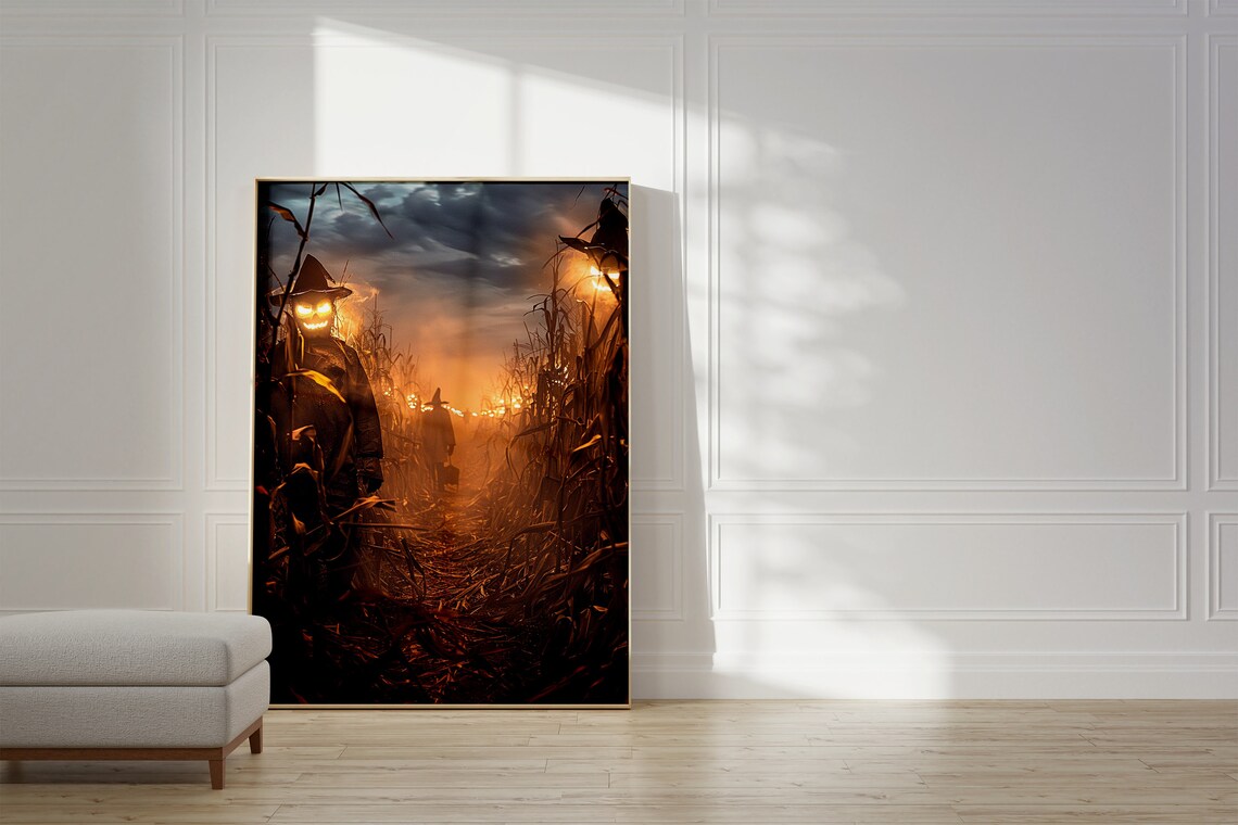 Glowing Scarecrow Haunted Cornfield Night Horror Movie Poster - Image 2