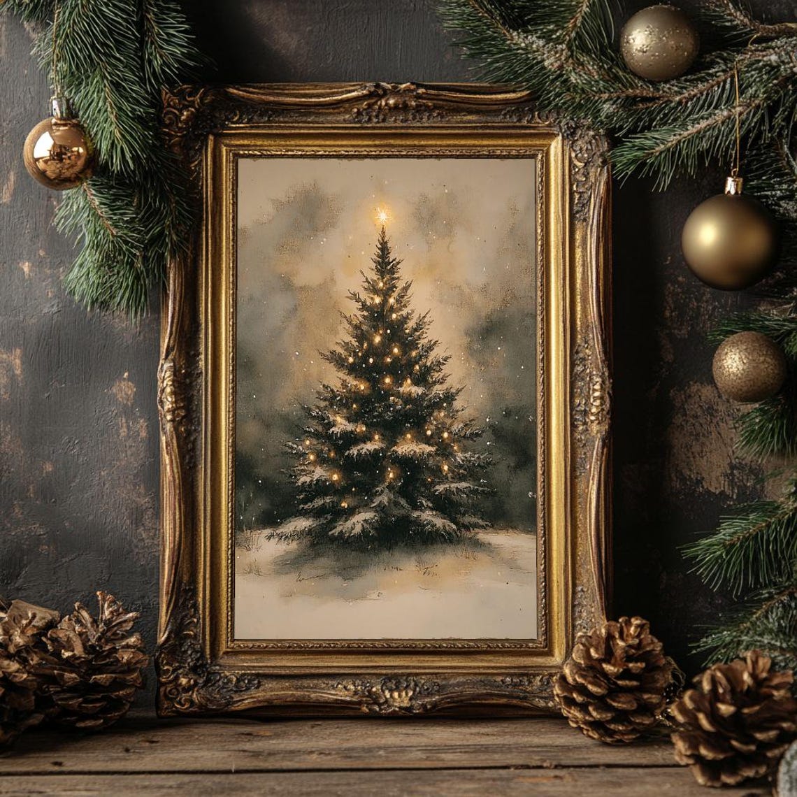 Vintage Moody Christmas Tree Art Print, Holiday Decor - Image 2