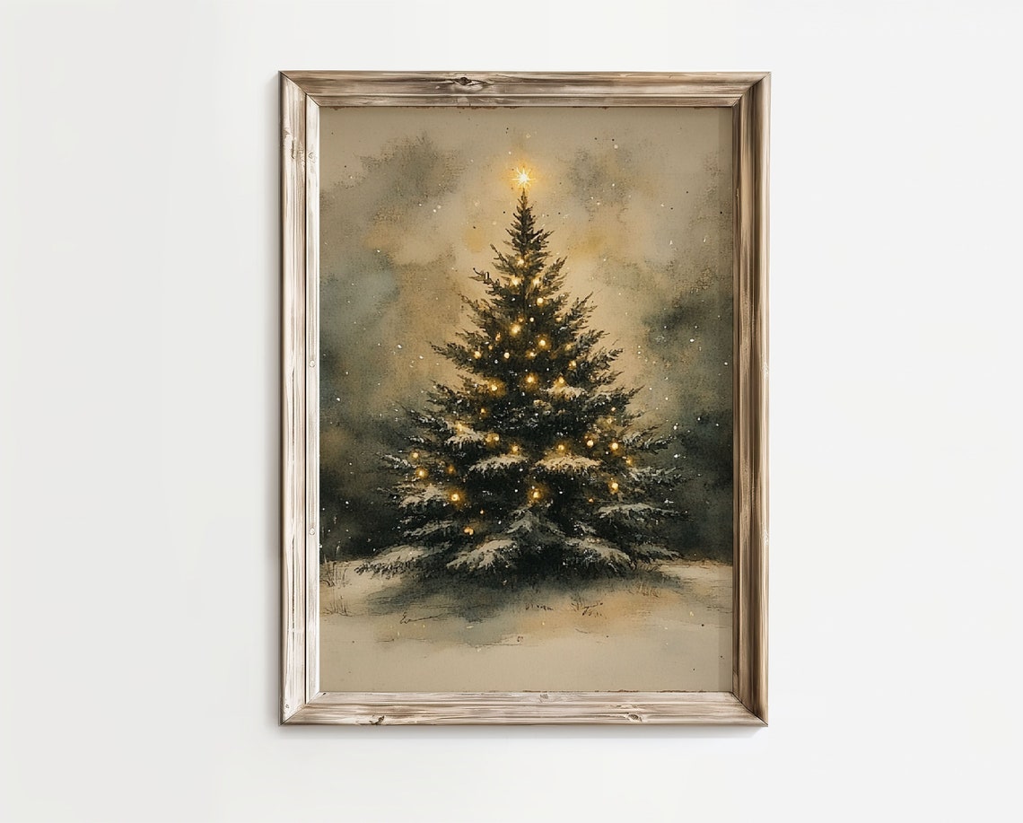 Vintage Moody Christmas Tree Art Print, Holiday Decor - Image 3