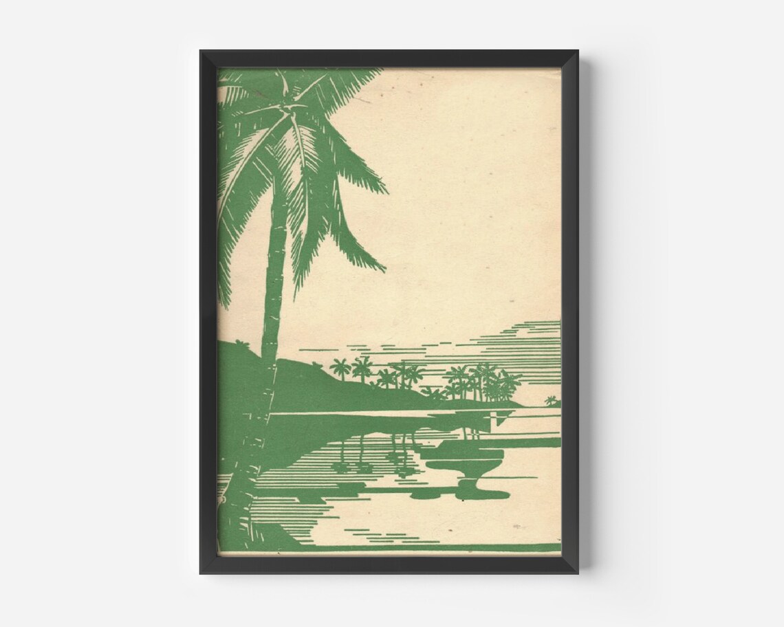 Palm Tree Paradise Beach Vintage Poster, Botanical Print