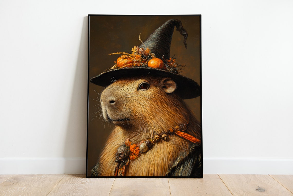 Capybara in Witch Hat, Vintage Halloween Art Print - Image 3