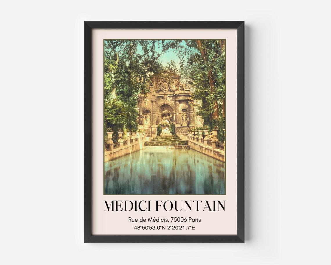 Medici Fountain Travel Poster Paris Travel Print France Travel Wall Art Paris Home Decor Paris Lover Gift Paris Old Photo Home Decor - Image 4