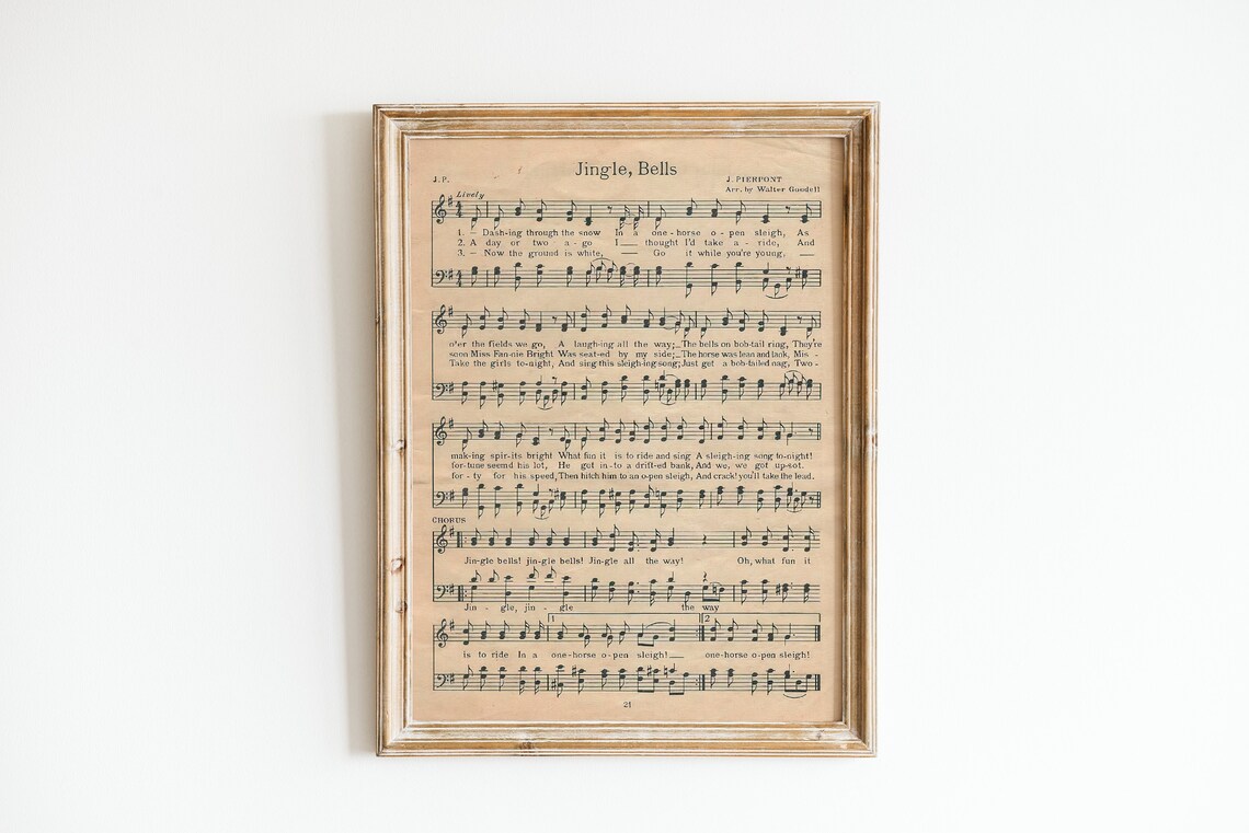Jingle Bells Vintage Christmas Song Sheet Art Print - Image 3